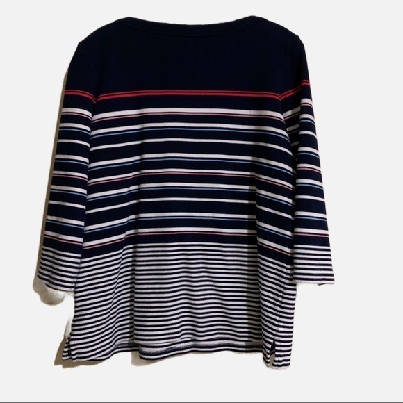 Kim Rogers Decorative Shoulder Buttons Striped Red, White, Blue Blouse. Size XL - Picture 2 of 6